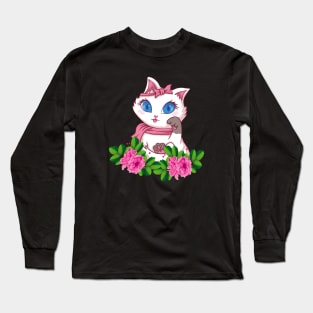 Cute Cat Animals Flower Long Sleeve T-Shirt